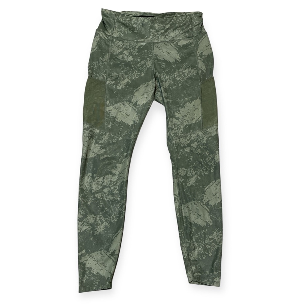 Women's REI Co-op Swiftland Running Leggings Green Camo Mesh Accents Size Large